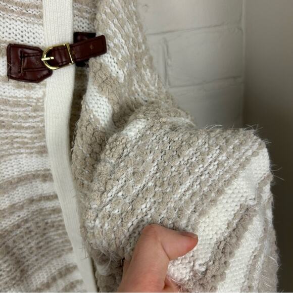 Calvin Klein Neutral Fuzzy Striped Knit Wrap Sweater Size S/M - Picture 9 of 11